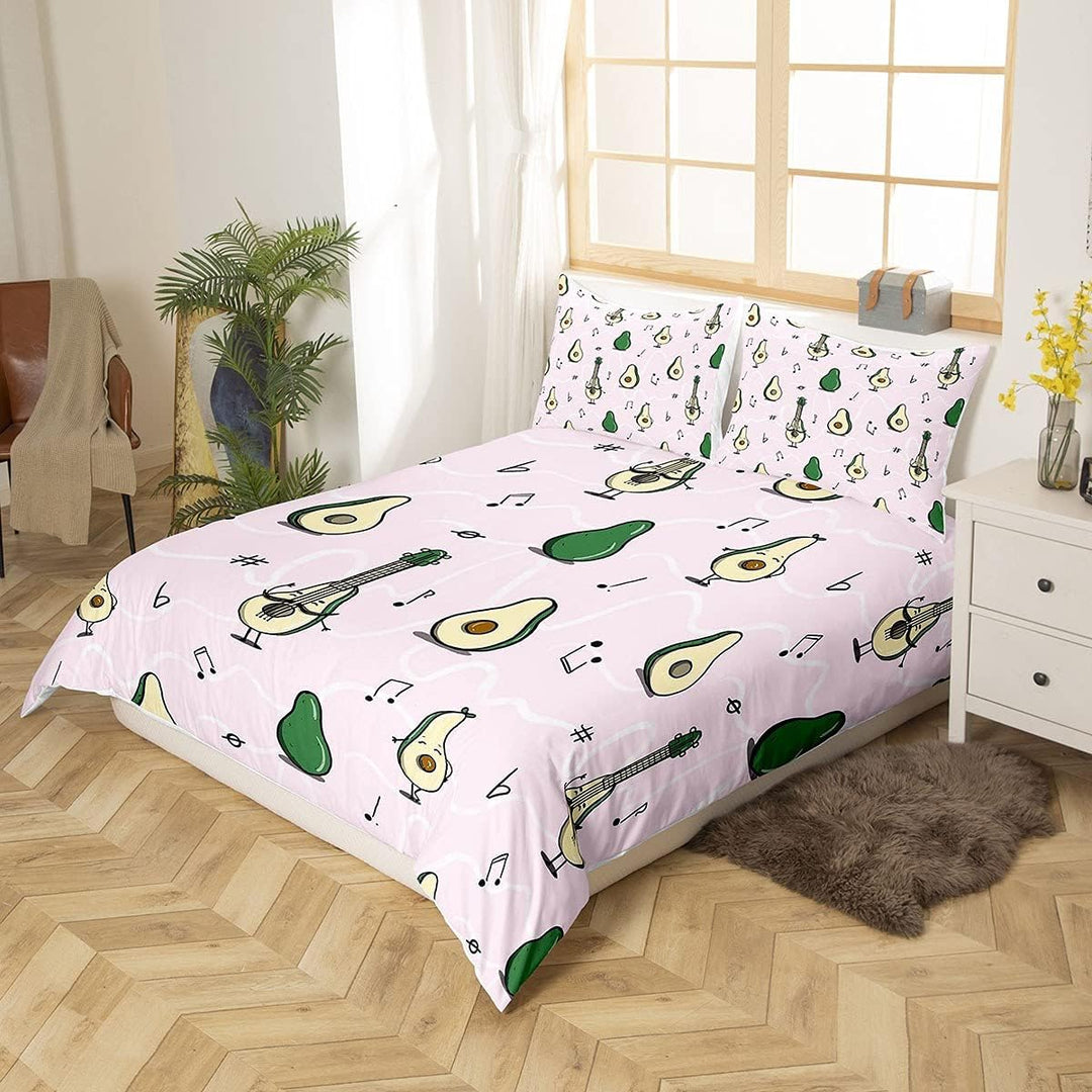 Homemissing Avocado Bettbezug Set Kinder Niedlich Karikatur Avocado Gitarre Bettwäsche Set 135x200cm