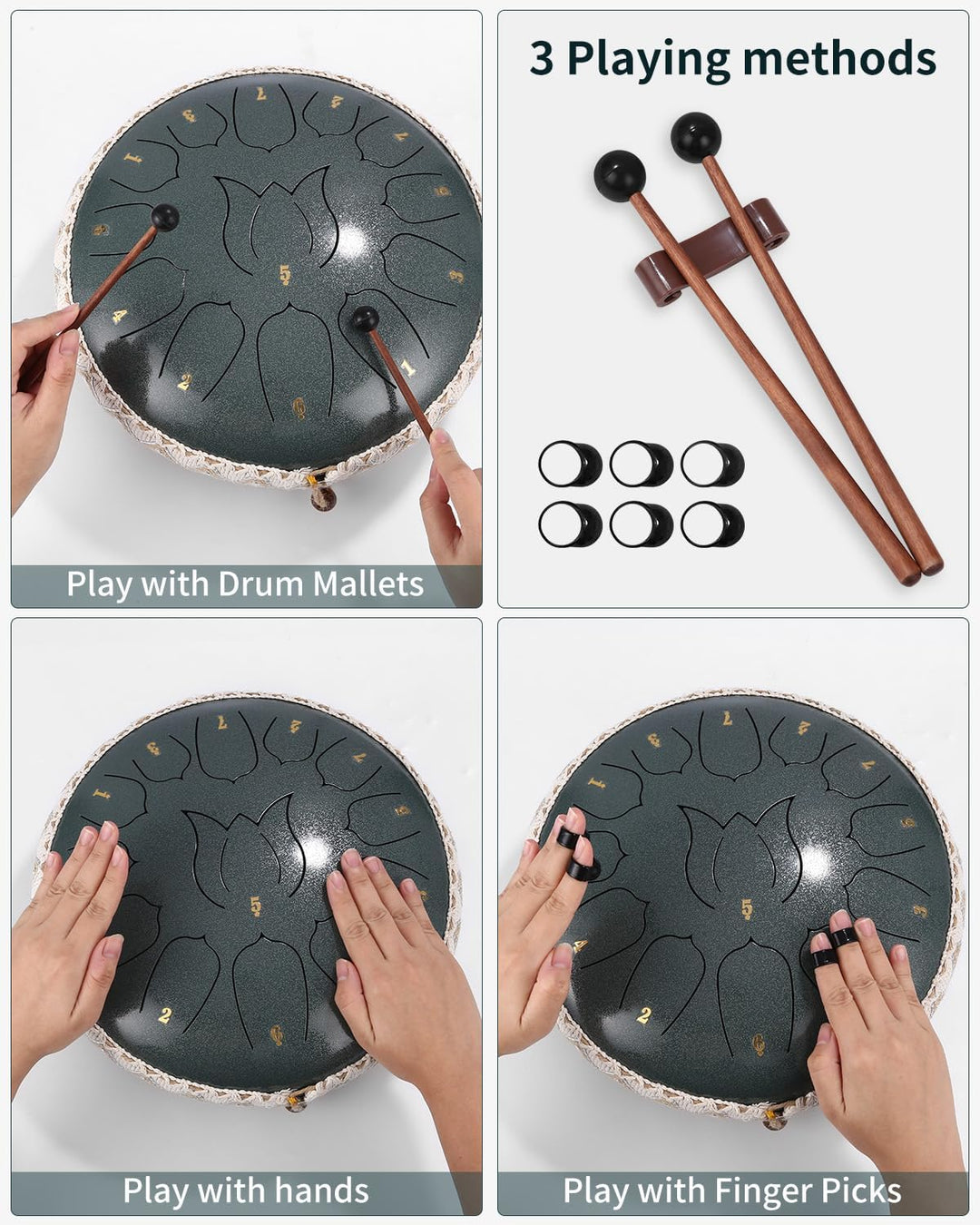 Zungentrommel,12 Zoll 13 Tone Steel Tongue Drum C-Dur Percussion Kit mit Trommelschlägeln,Spezielle