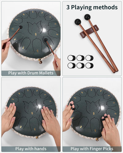 Zungentrommel,12 Zoll 13 Tone Steel Tongue Drum C-Dur Percussion Kit mit Trommelschlägeln,Spezielle