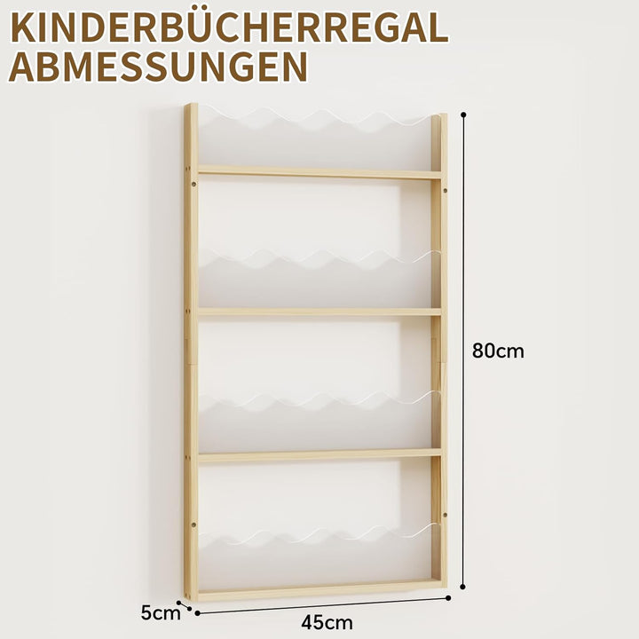 Kinder Bücherregal Wandmontage 4 Ebenen Holz & Acryl-Schwebendes Bücherregal Babyzimmer,Montessori R