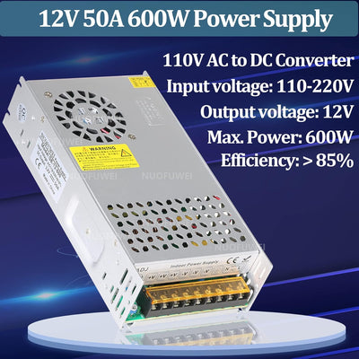 Trafo DC 12V 50A 600W Netzteil Transformator Schalternetzteil 230V AC auf DC Netzteil 12V 50A 600W T