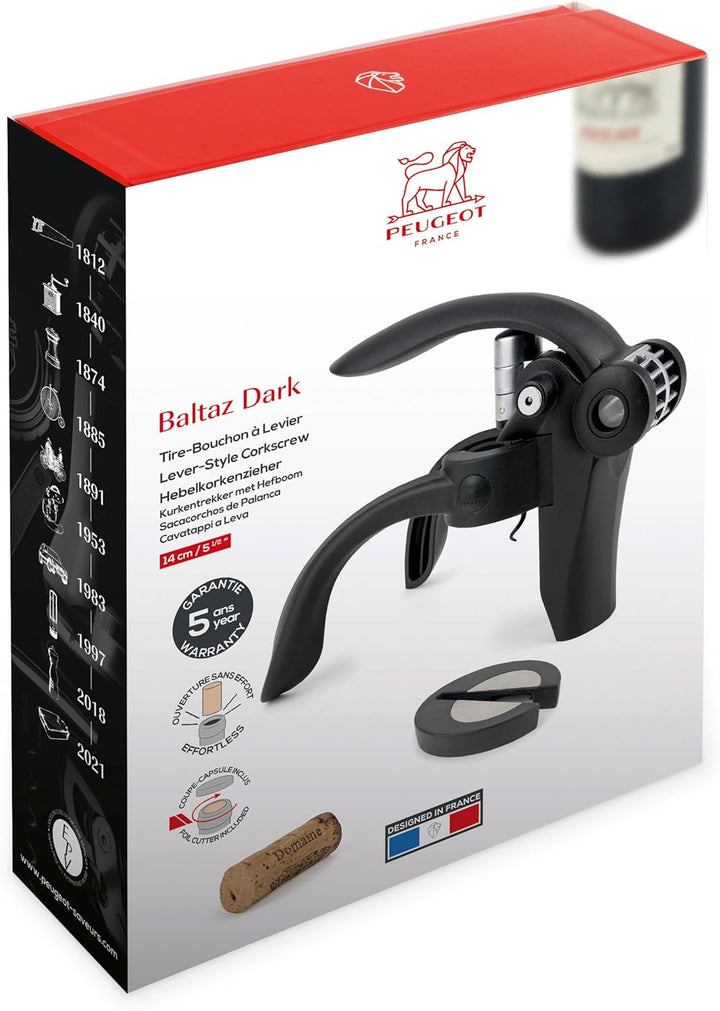 PEUGEOT - Baltaz Dark - Hebelkorkenzieher + Kapselschneider - Für alle Arten von Korken - Weingesche