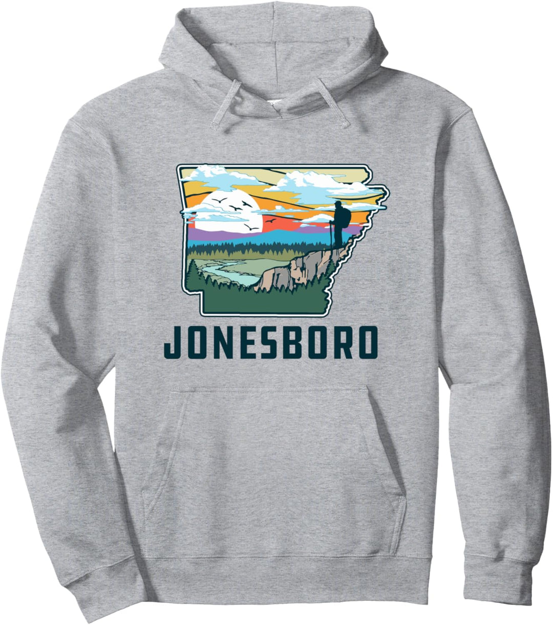Jonesboro Arkansas Outdoor & Nature State Retro Illustration Pullover Hoodie
