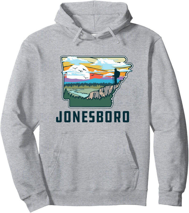 Jonesboro Arkansas Outdoor & Nature State Retro Illustration Pullover Hoodie