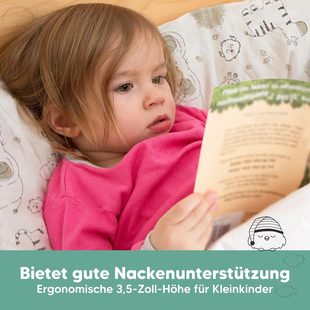 Kopfkissen Kleinkind mit Kissenbezug - Weich Bio Baumwolle Kissen Kinder zum Schlafen - Waschbar Kle