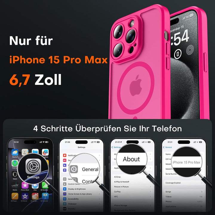 TOCOL für iPhone 15 Pro Max Hülle für Magsafe, Vollständiger Kameraschutz Stossfest Kratzfest Transl