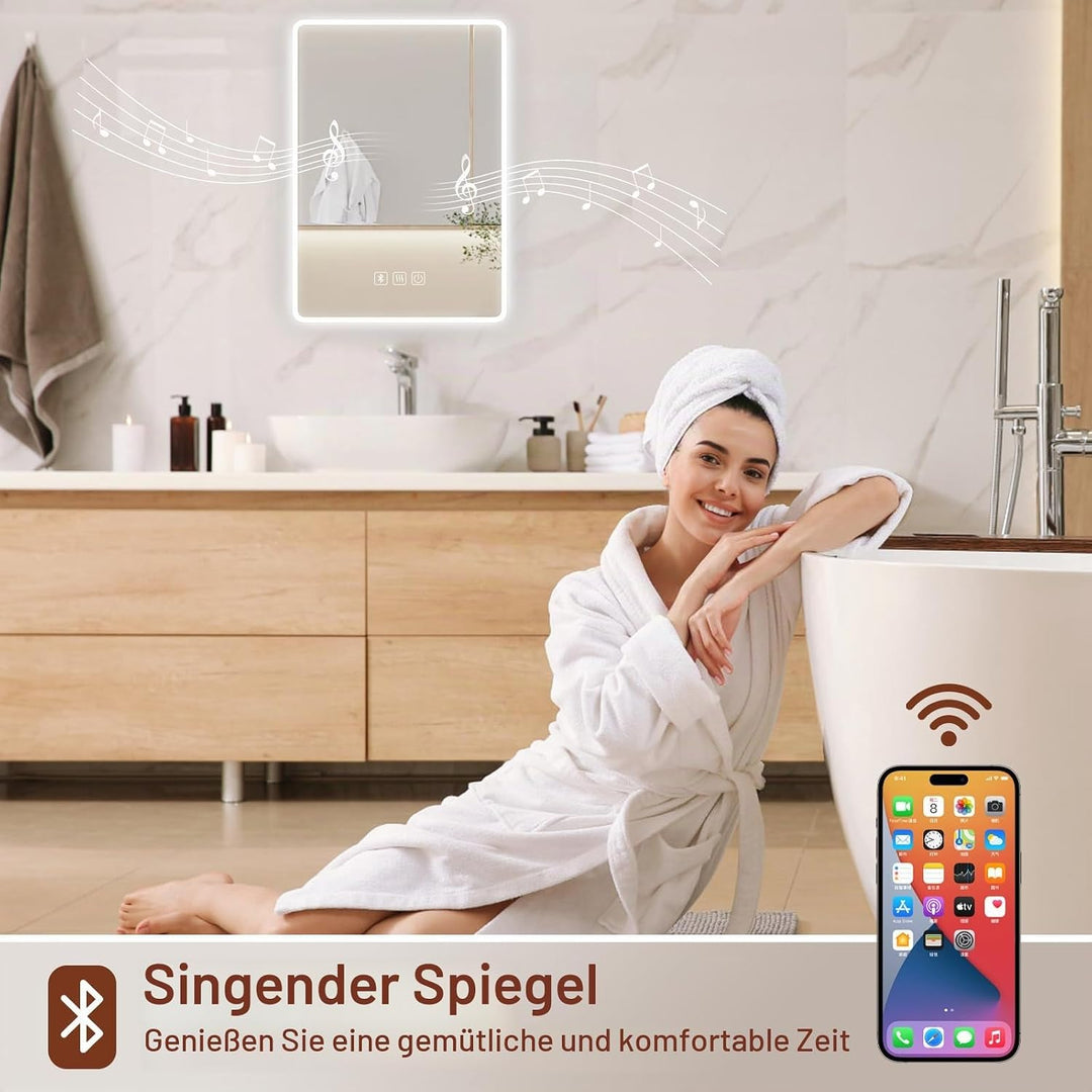 Habison LED Bluetooth Badezimmerspiegel Beleuchteter 50x70cm Antibeschlag Badezimmerspiegel Wandspie