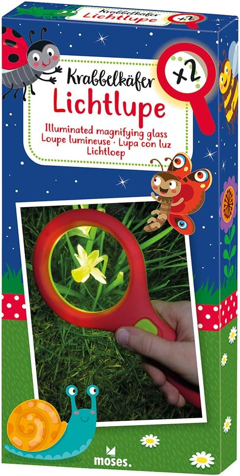 moses. Krabbelkäfer Lichtlupe, Lupe mit Licht für Kinder ab 3 Jahren, Mit 3 LEDs (Packung mit 2) ['R