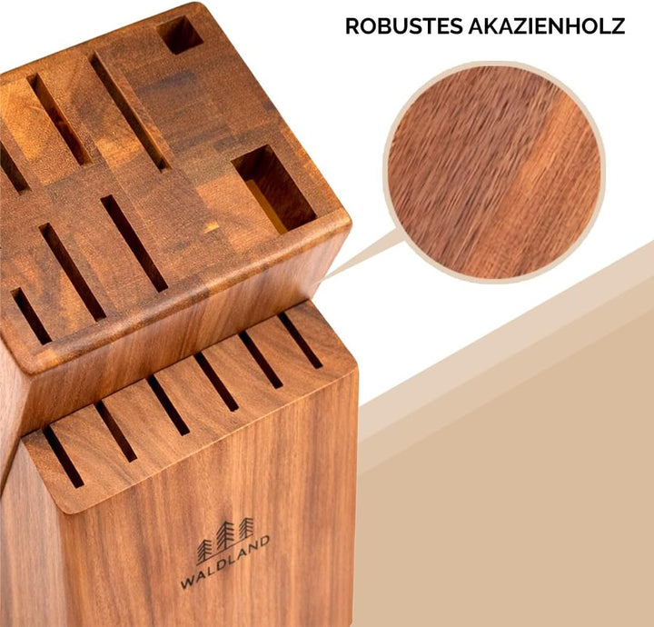 WALDLAND Premium Messerblock ohne Messer – Messerblock Holz aus robustem Akazienholz I Messerhalter