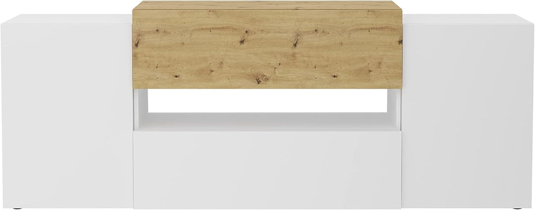 FMD Möbel Olpe TV-Board, Holzwerkstoff, Brillantweiss/Artisan Eiche, rechteckig