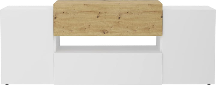 FMD Möbel Olpe TV-Board, Holzwerkstoff, Brillantweiss/Artisan Eiche, rechteckig