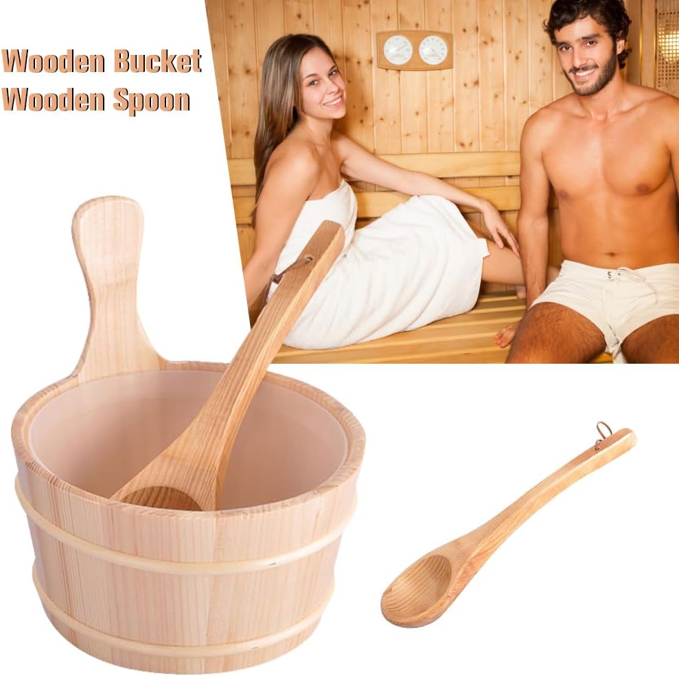 Luckxing Saunakübel Mit Holz Kelle, Sauna Eimer Mit Kelle Saunaeimer Set 4L Saunaeimer + Kelle, Saun