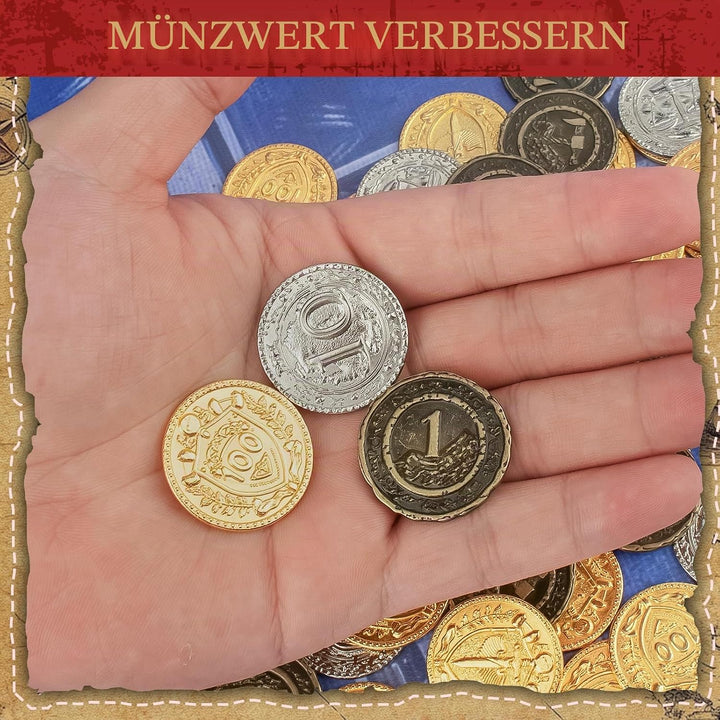 Byhoo 100 PCS Metall DND Münzen, 1,2“ Gold Silber Kupfer Token mit Nennwert für Brettspiel und Table