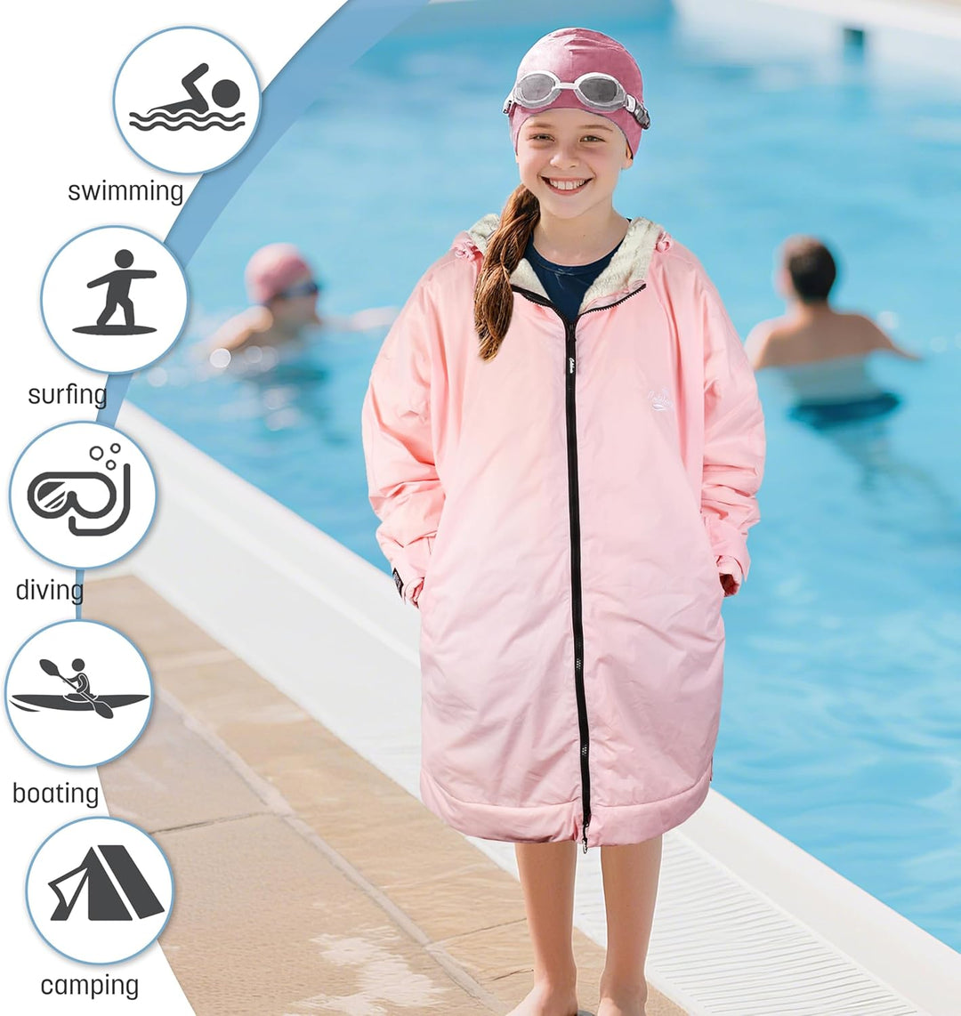 Catalonia Classy Wickelmantel Wasserdicht für Kinder, Wärmemantel Schwimmen mit Sherpa-Futter, Surf
