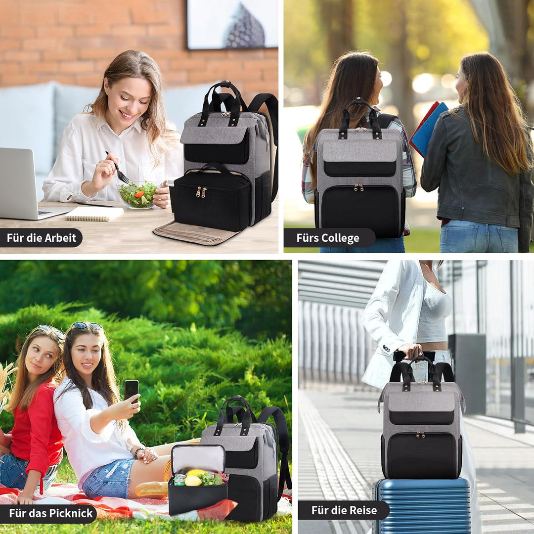 BERTASCHE Lunch Rucksack, Laptop Rucksack Damen 15,6 Zoll mit Isoliertes Kühltasche, 2-in-1-Arbeitsr