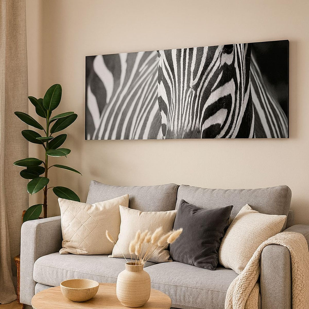 Wandbilder Dekoration Wohnzimmer Tiere Zebra gestreift Panorama Bilder auf Leinwand 120x50cm Leinwan