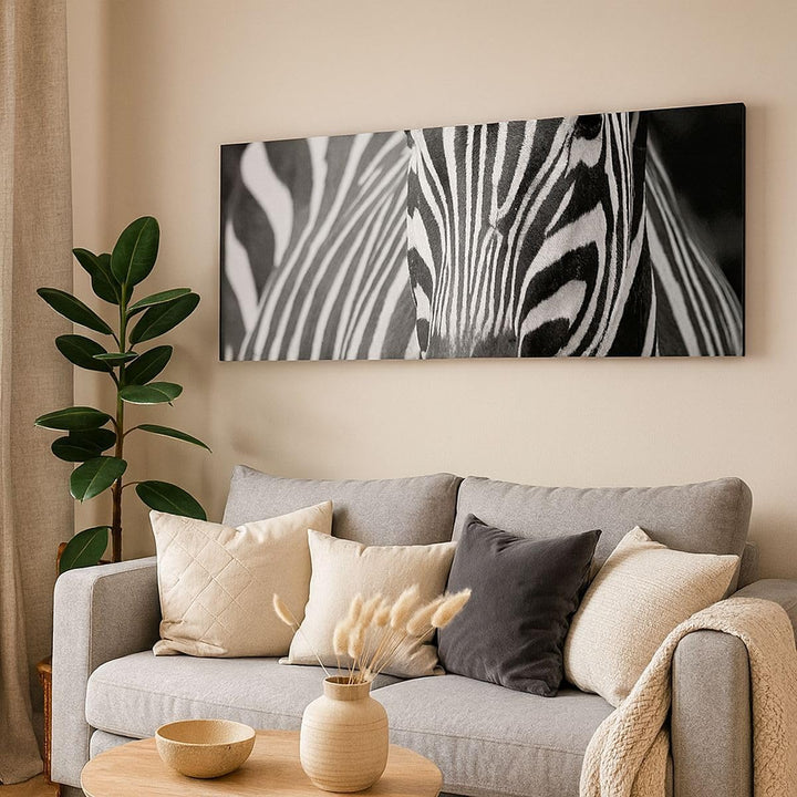Wandbilder Dekoration Wohnzimmer Tiere Zebra gestreift Panorama Bilder auf Leinwand 120x50cm Leinwan