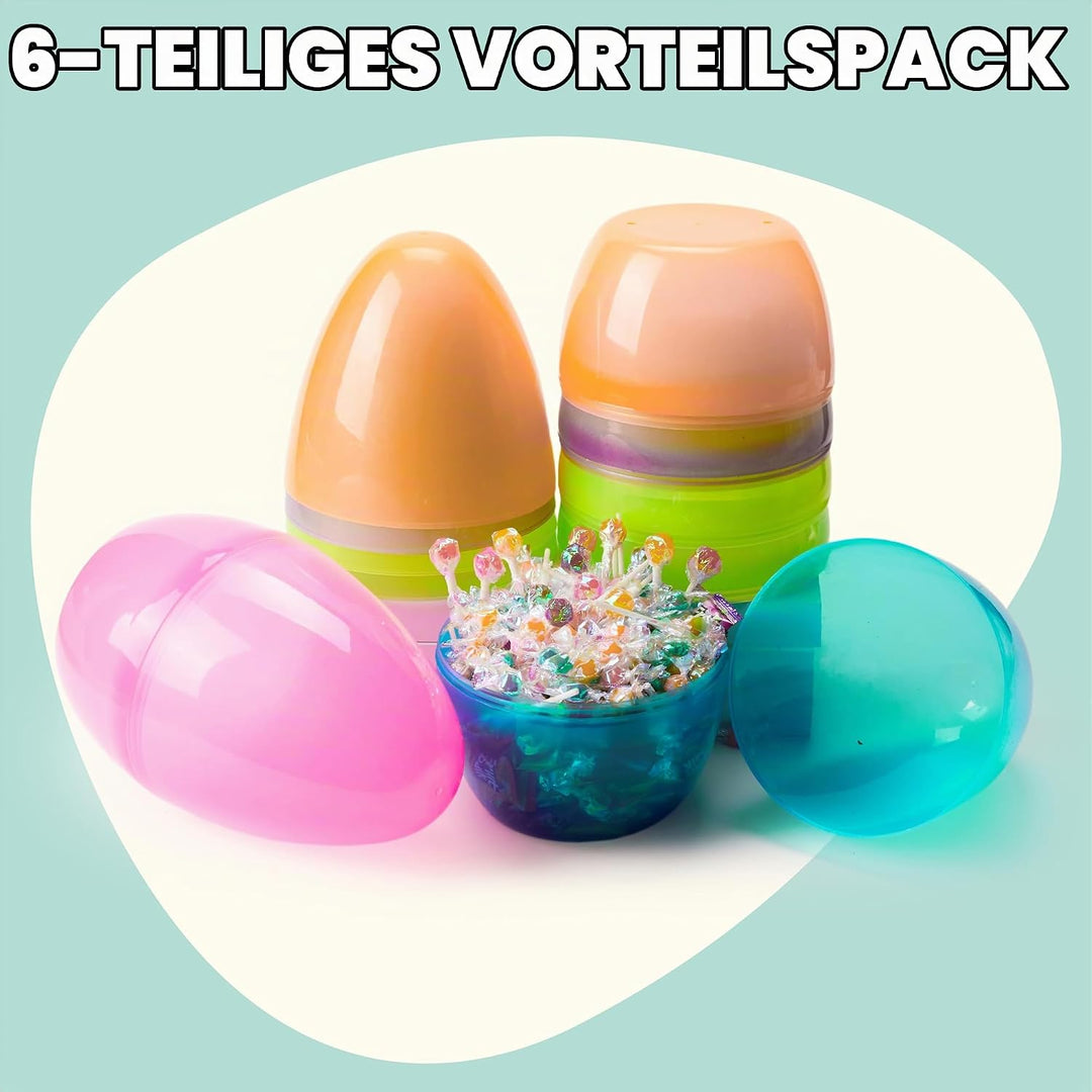 JOYIN 25,4 cm Jumbo-Ostereier, 6 Stück, bunte Riesen-Eier aus Kunststoff, leer, befüllbar, zum Befül