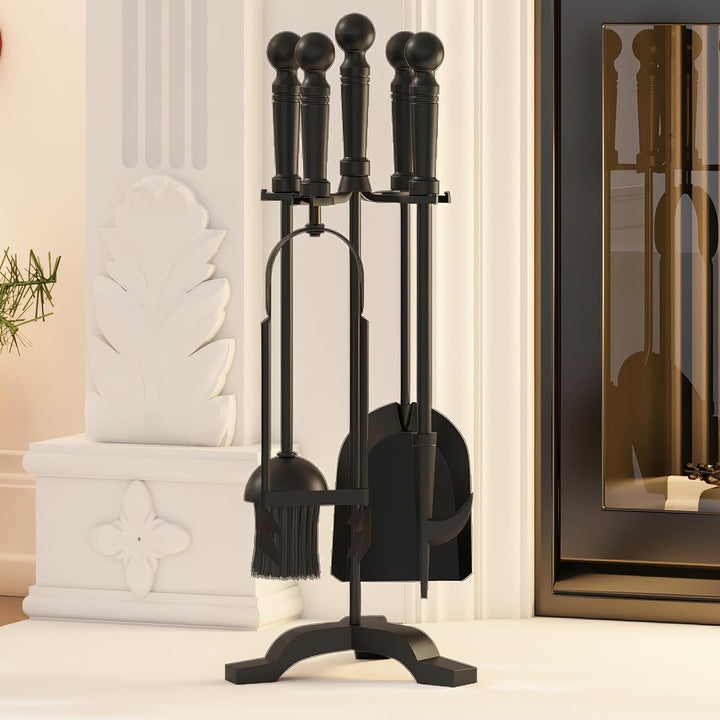Kingson Modernes Kaminwerkzeug-Set aus Gusseisen, Bürste, Schaufel, Schürhaken und Zange, 19,5 x 17