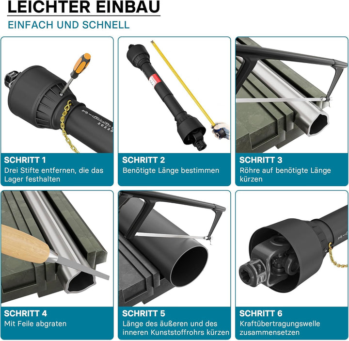 Wiltec Zapfwelle T6 Gelenkwelle 1010-1310mm 830Nm 540U/min, PTO-Shaft, 74kW (100PS), 2X 1 3/8" 6 Zäh