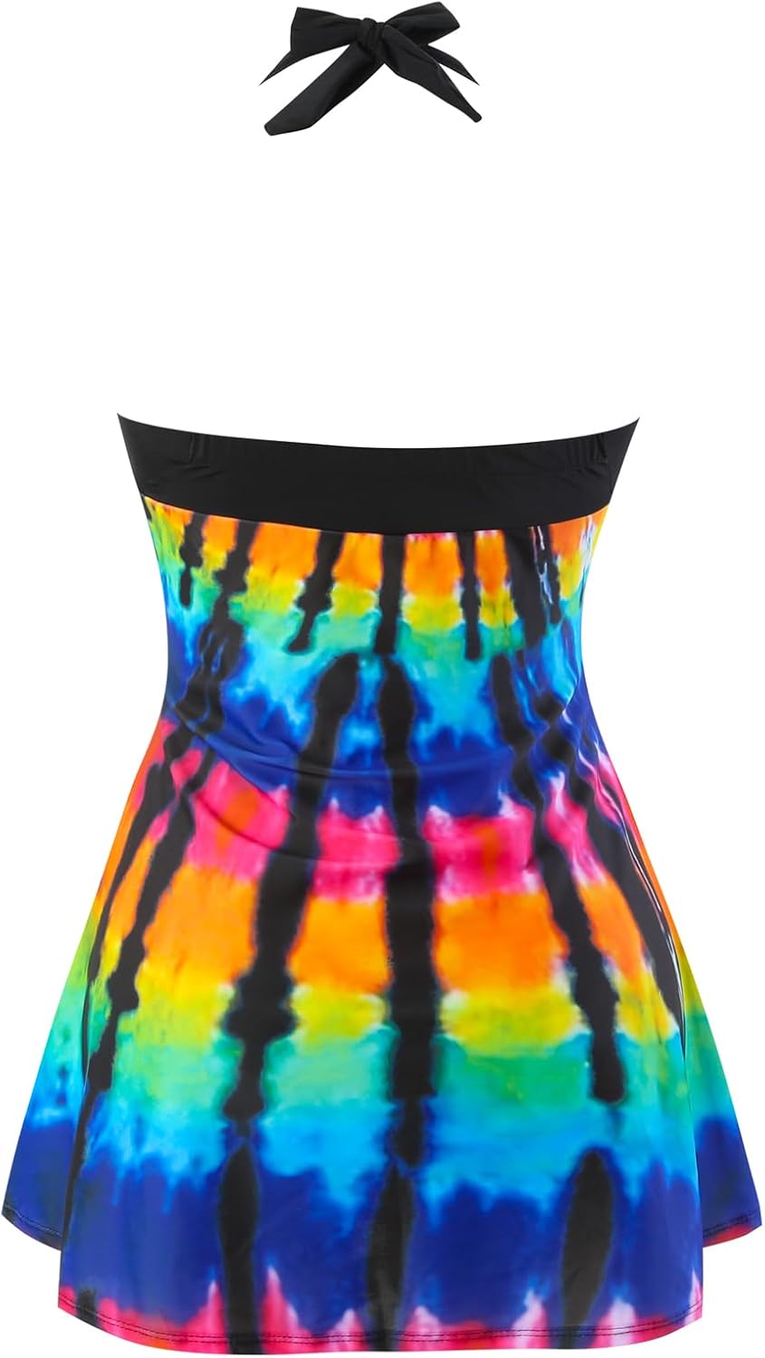 Damen Einteiler Badekleid Blumen Muster Gepolstert Badeanzug mit Shorts Grosse Grössen Bademode 4XL