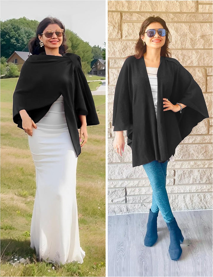 PULI Damen Poncho Schal Cashmere Feeling Strick Cape Cardigan Für Frauen Geschenk Für Mutter B-schwa