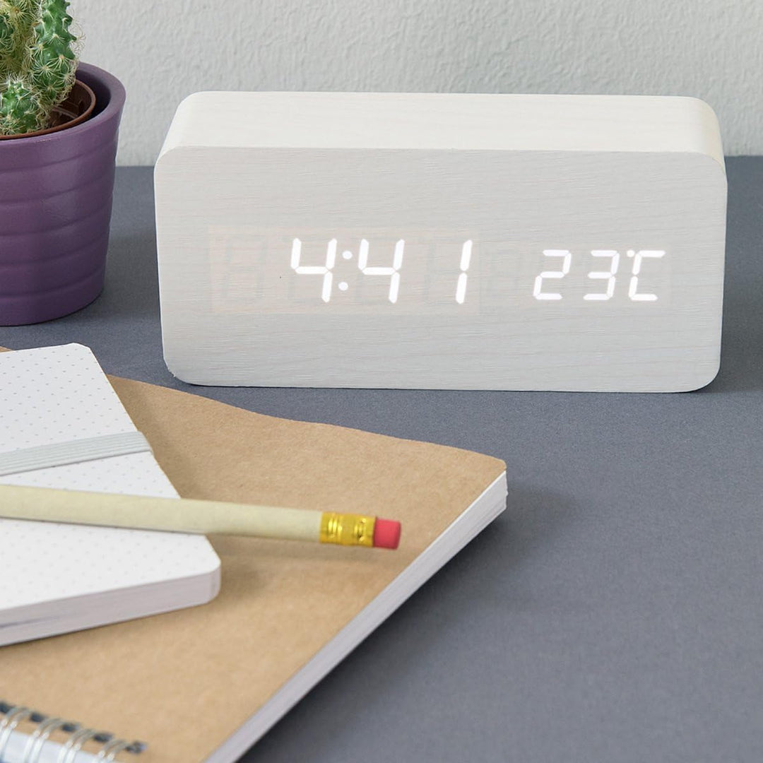 Wecker Digitale Tischuhr, LED Holz Wecker Digital Wecker Multifunktionale USB Power Tischuhr Alarm C