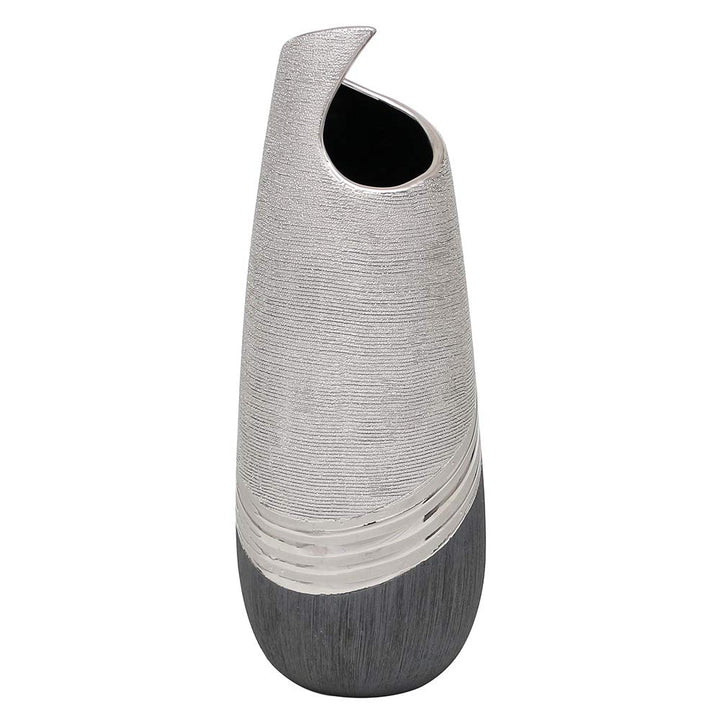 Dekohelden24 edle Moderne Deko Designer Keramik Vase wellenförmig in Silber-grau, Welle 32 cm Vase W