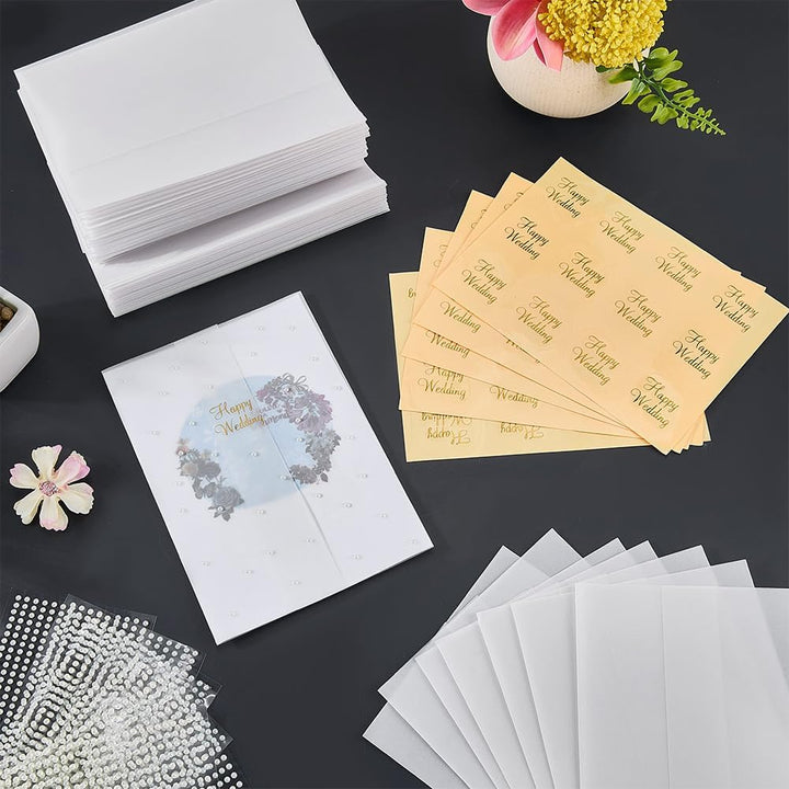 FINGERINSPIRE 100 Set Hochzeitseinladungshüllen Mit Vorgefalteten Pergamenthüllen Selbstklebenden Pe