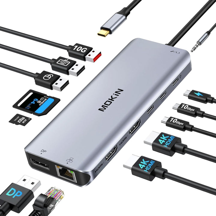 Docking Station USB C Triple Display Dockingstation Dual HDMI Displayport, USB C Hub 2 Monitor Displ