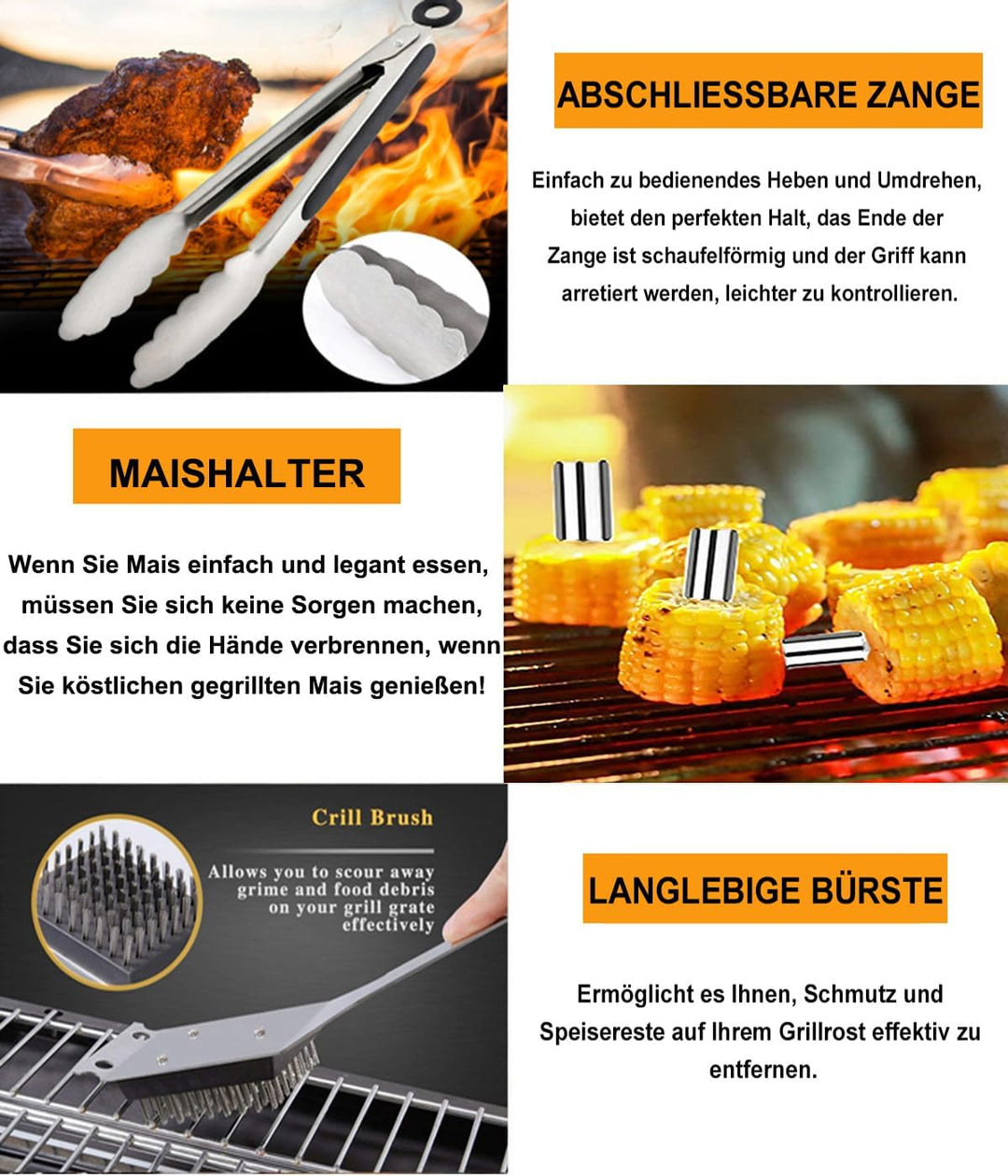 MUJUZE Grill Set Mit Grillschürze für männer,20pcs Edelstahl grillzubehör männer Geschenk mit Grills