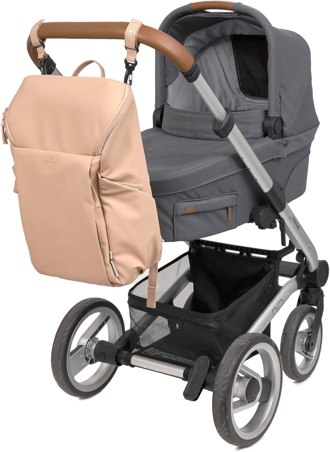 LÄSSIG Baby Wickelrucksack mit Wickelunterlage, Kinderwagenbefestigung und Flaschenhalter/GRE Slende