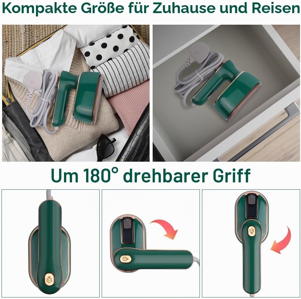 AUAUY Dampfbügeleisen Mini, 1000 W Faltbares Tragbares Reisebügeleisen, Handbügelmaschine mit 100 ml