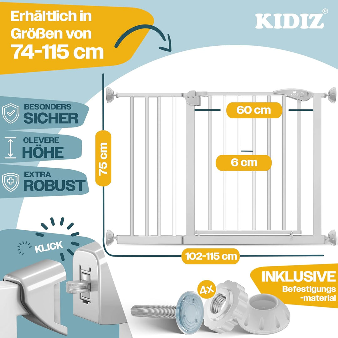 KIDIZ® Türschutzgitter Absperrgitter Treppengitter Kindergitter | Gitter Haustier | ohne Bohren | be