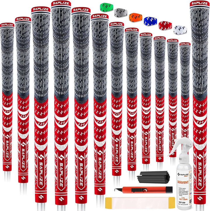 SAPLIZE Golfgriffe 13-teilig mit komplettem Umrüstsatz, Standard- / Mittelklasse, Kordelgummi, Hybri
