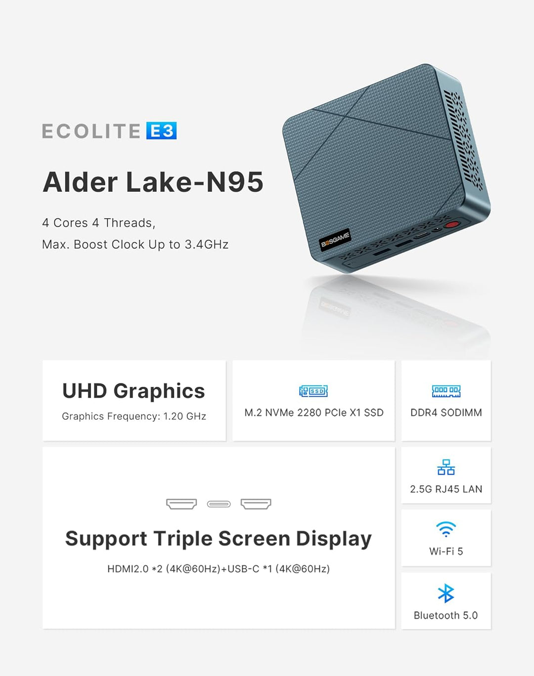 BOSGAME P1 Windows 11 Pro Light Gaming PC, AMD Ryzen 7 5700U, 8C/16T up to 4.3GHz, DDR4 RAM PCIe 3.0