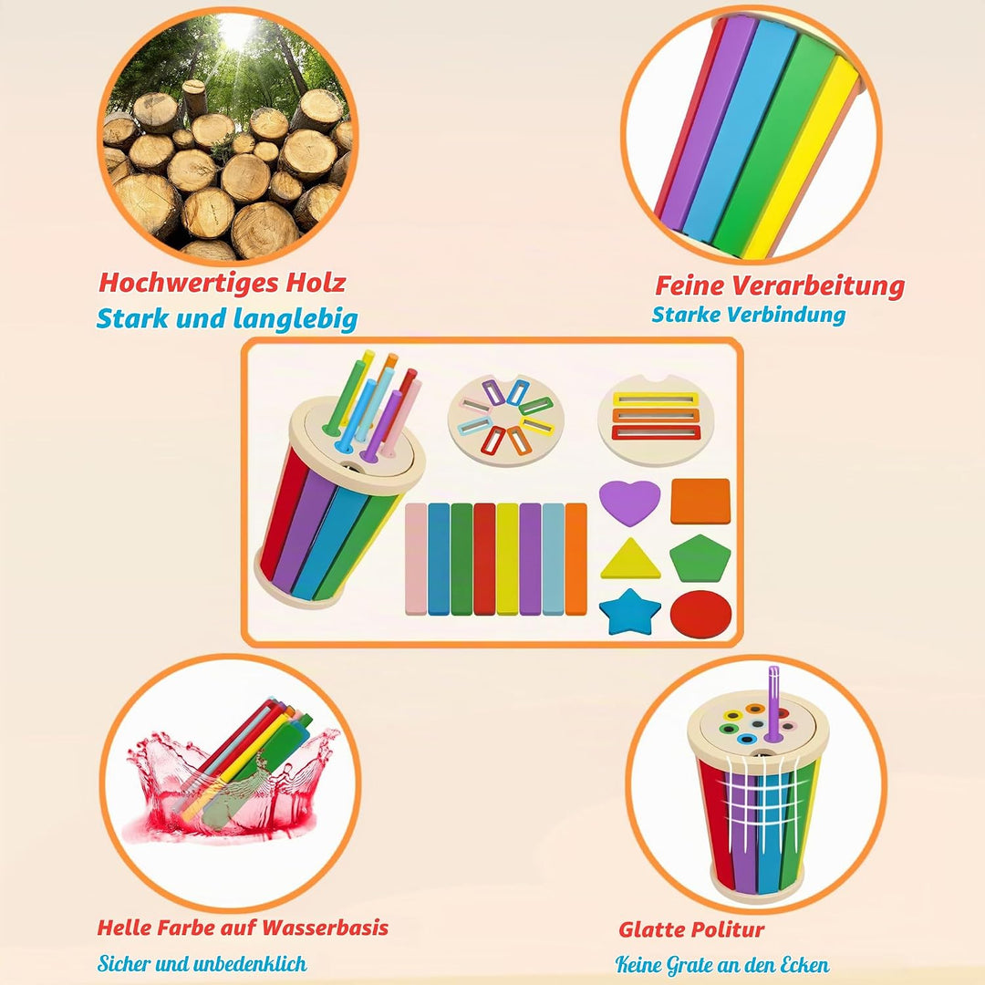 Montessori Spielzeug ab 1 Jahr, 3-in-1 Montessori Spielzeug ab 1 2 3, Holz Farbe Form Sortierspielze