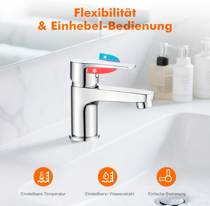 Ibergrif M11057 Wasserhahn Bad-Mischbatterie, Waschtischarmatur mit Geräuscharmem Keramischem Ventil