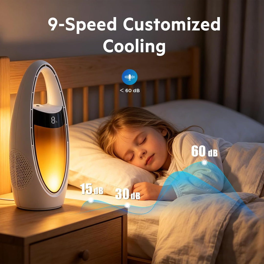 Rotorloser Ttischventilator Akku mit Wasserkühlung, Tragbarer Sicherheit Turmventilator mit LED Nach