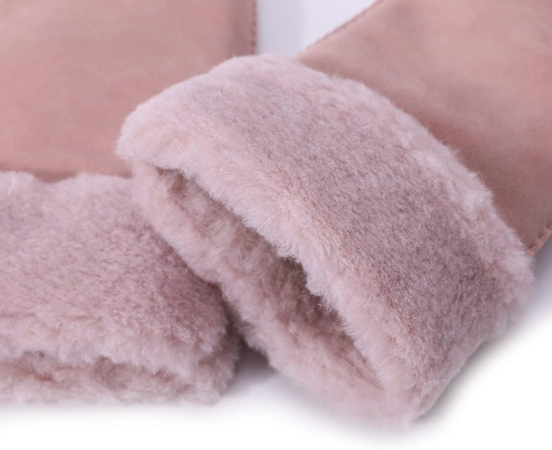 Harssidanzar Damen Fäustlinge,Winter Schaffell Lammfell beheizte warme pelzige Stulpenhandschuhe Led