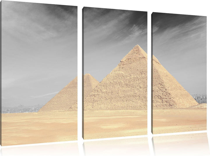 Pixxprint Pyramiden von Gizeh als Leinwandbild/Grösse: 3 Teilig (120x80 cm) cm/Wandbild/Kunstdruck/f