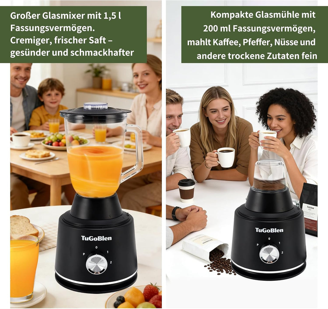 7-in-1 Küchenmaschine mit 2,5L Verarbeitungsbehälter, 1,5L Glasmixer, 200ml Glasmühle, Knet- und S-K