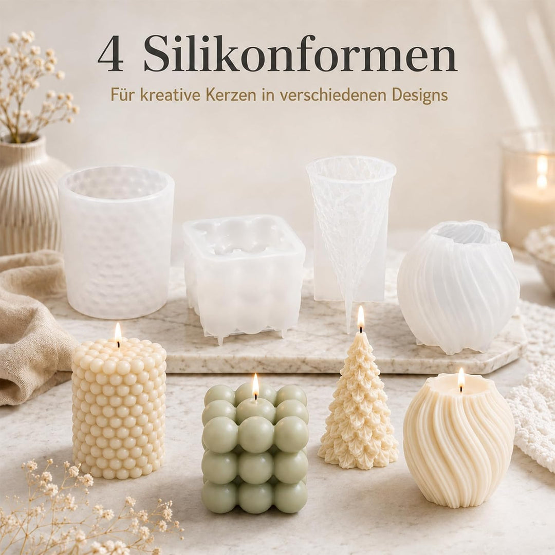 GARMEE Elektrischer Wachsschmelzer 800ML Kerzen Selber Machen Set mit 4 Kerzenformen Silikon, Wachss