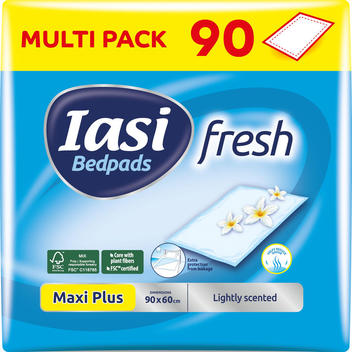 IASI Bedpad Fresh, Einweg-Bettquerträger 60x90, Maxi Plus Saugfähigkeit, Geruchskontrolltechnologie
