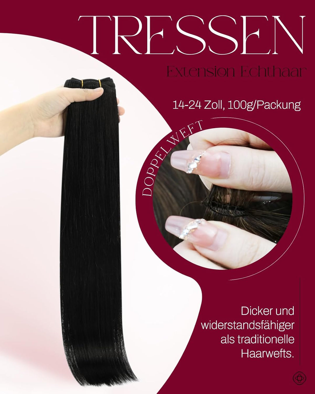 Moresoo Remy Echthaar Tressen zum Einnähen Weave Extensions Schwarz Doppelt Tressen Haarverlängerung