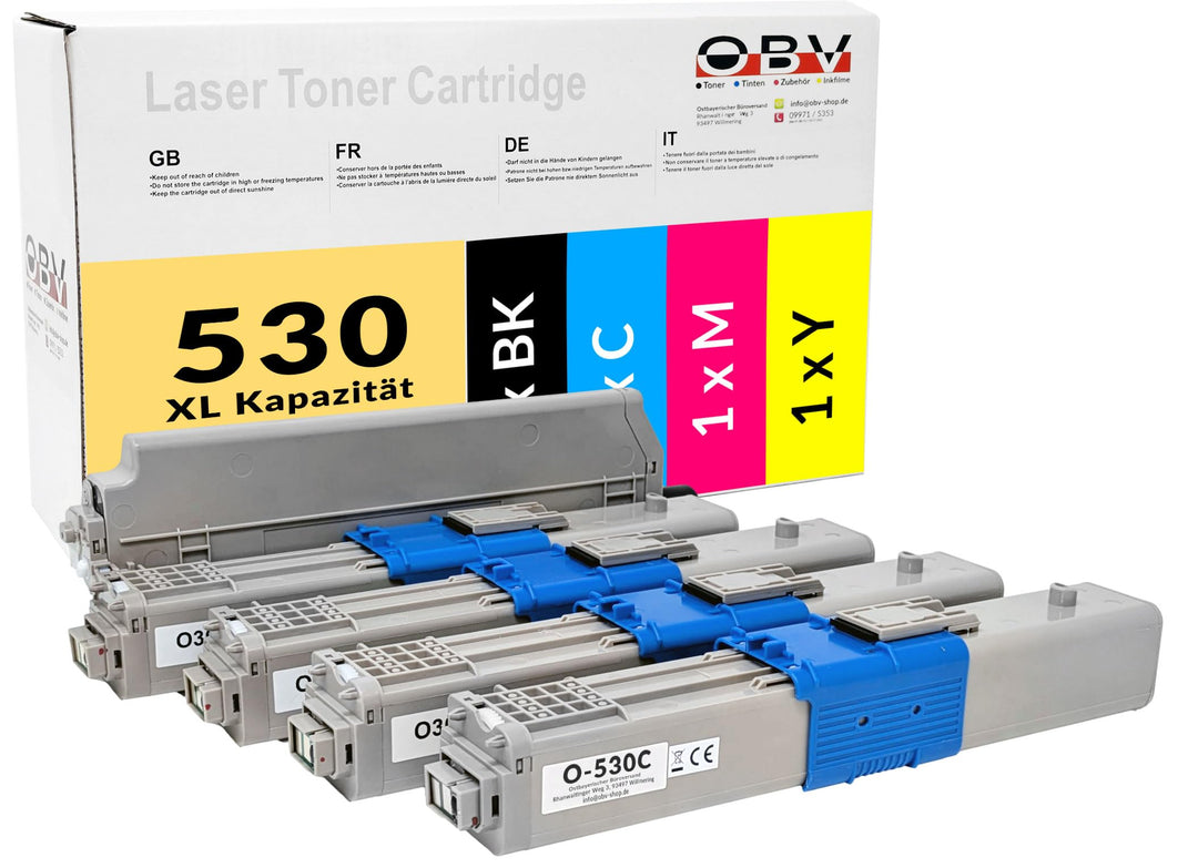 OBV 4X kompatibler XL Toner für Oki C510 C510DN C530 C530DN MC561 MC561DN C511dn C531dn MC562dn schw