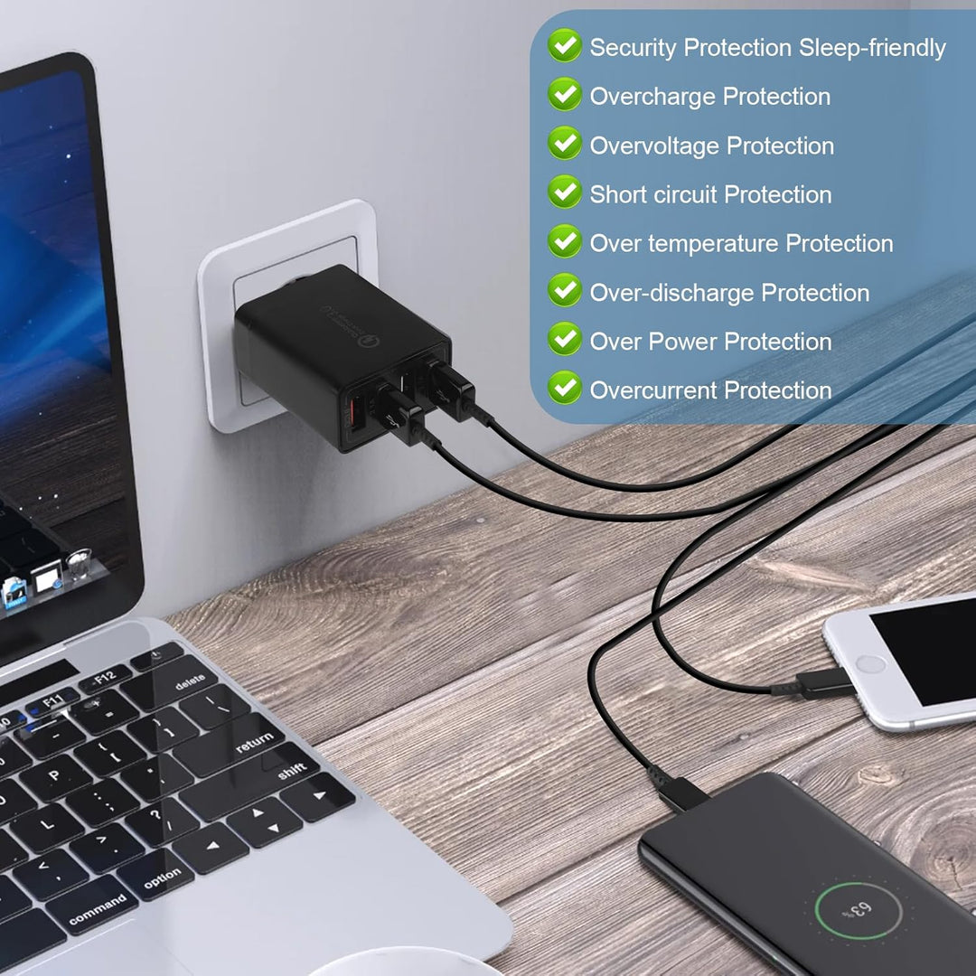 2 Stück USB Ladegerät, Insgesamt 33W Quick Charge 3.0 Schnellladegerät Mehrfach Ladestecker USB Netz