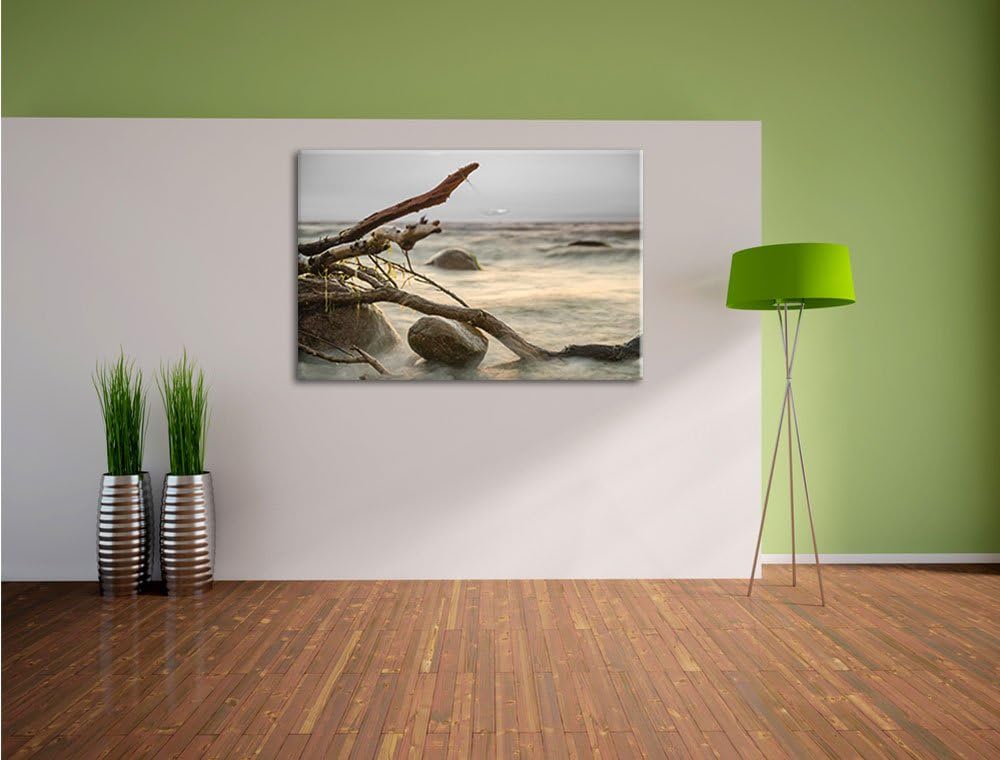 Pixxprint Ruhige See im Nebel als Leinwandbild/Grösse: 100x70 / Wandbild/Kunstdruck/fertig bespannt,