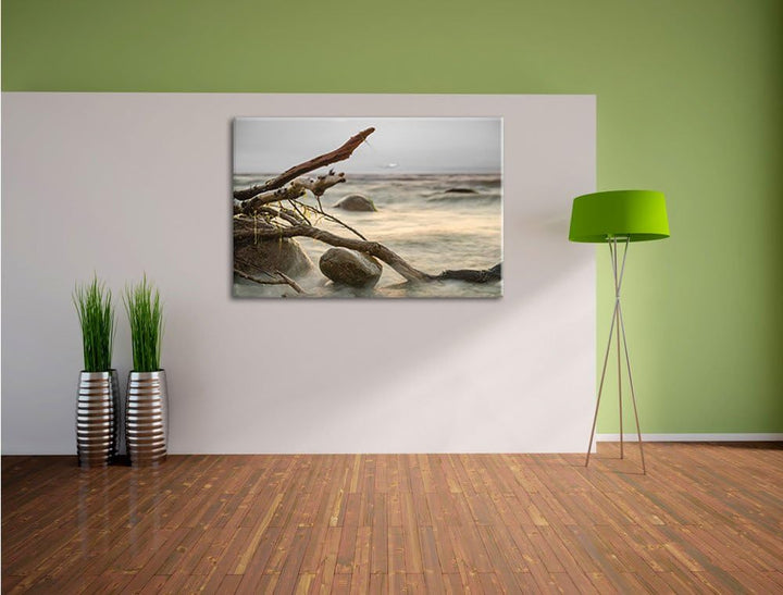 Pixxprint Ruhige See im Nebel als Leinwandbild/Grösse: 100x70 / Wandbild/Kunstdruck/fertig bespannt,