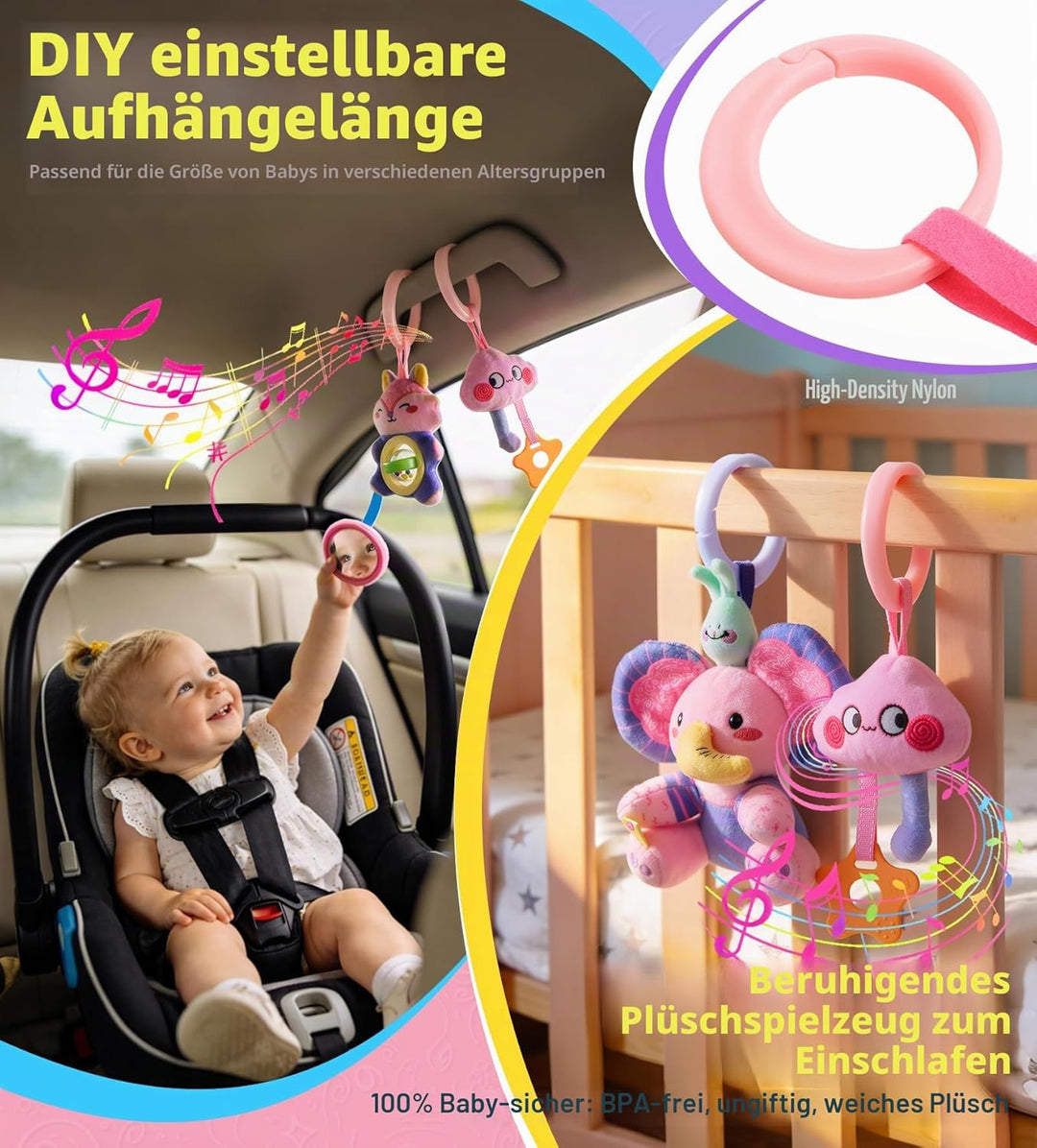 Kinderwagenspielzeug für Mädchen - 0-12 Monate Babyspielzeug Musik Spirale Kinderwagen Spielzeug, 5-